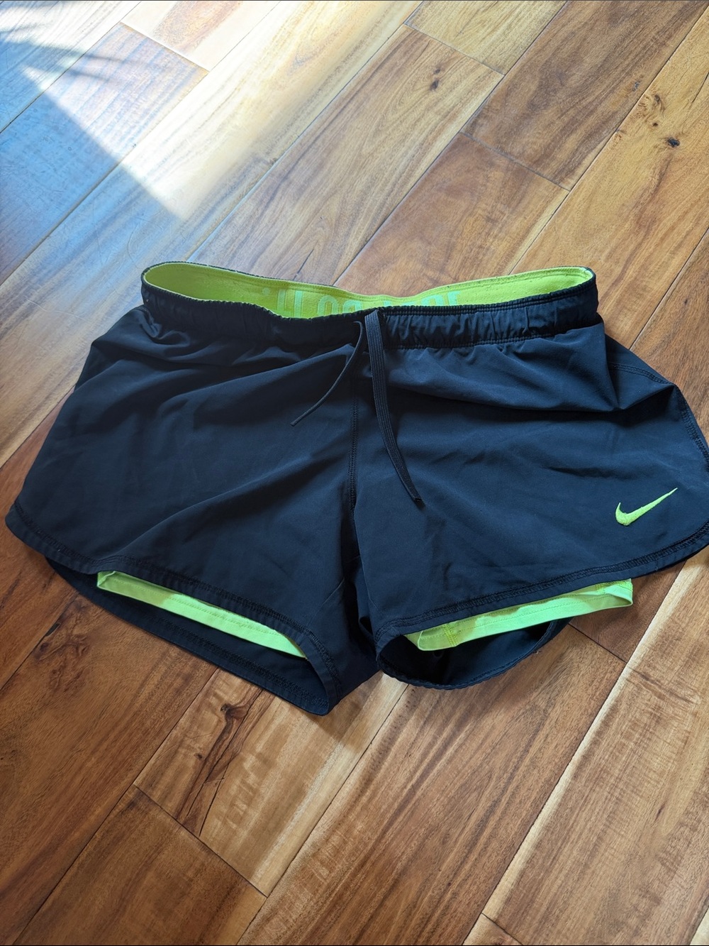 Nike Black Women's Athletic Shorts with Lime Green Liner